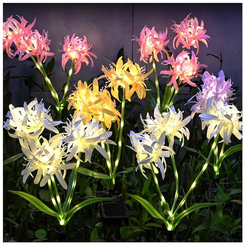 DooYard Luces solares de lirio araña para exteriores, impermeables, paquete de 4, flores brillantes y tallos, luces de jardín con panel solar mejorado, luces decorativas para decoración de césped