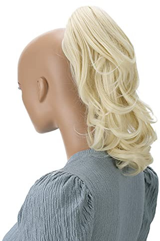 CAISHA 35cm Haarteil Helena Zopf Haarverlängerung mit Butterflyklammer Voluminös Gewellt Platinblond H133