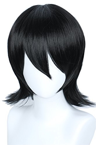 Linfairy Unisex kurze schwarze gerade Cosplay Perücke Halloween Kostüm Perücke
