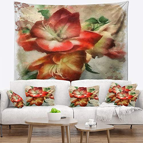 Designart Wandteppich Blumenstrauß Amaryllis Blumen Zeichnung, Wanddekoration für Zuhause und Büro, hergestellt auf leichtem Polyestergewebe, mittelgroß, 81,3 x 99,1 cm