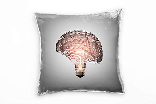 Paul Sinus Art Illustration, Glühbirne, Gehirn, grau, rot Deko Kissen 40x40cm für Couch Sofa Lounge Zierkissen - Dekoration zum Wohlfühlen