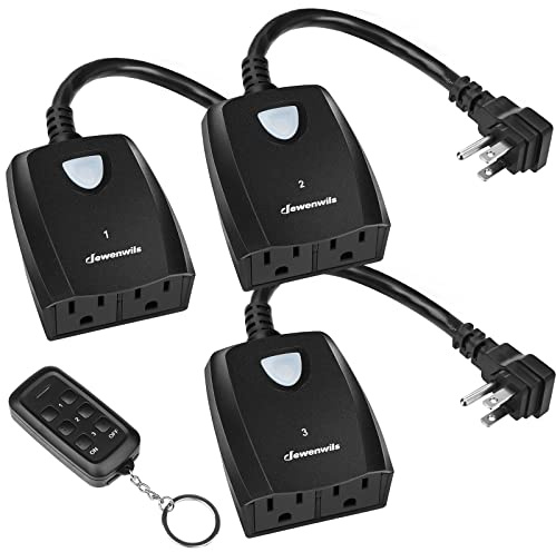 DEWENWILS Outdoor Remote Control Outlet, Weatherproof Wireless Electrical Plug in Light Switches, 7 Extension Cord,15 AMP, 100 FT Range, ETL Listed, 1 Remote 3 Outlets for Lamp/Lights/Fans
