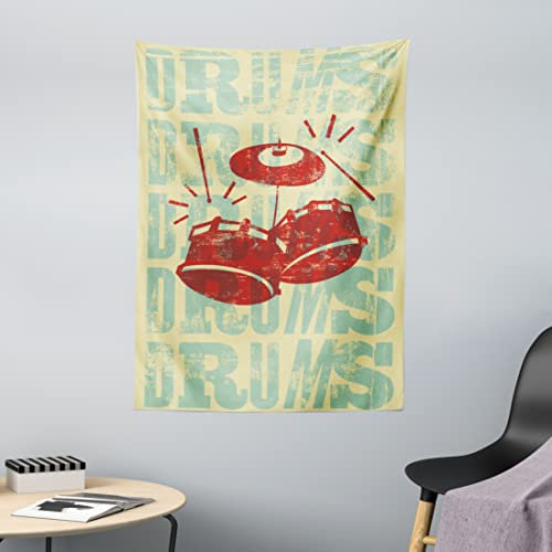 ABAKUHAUS Vintage Wandteppich, Groovy Retro Drumming Poster Design Percussion Rock Musik Instrument Play Vibe Hit, aus Weiches Mikrofaser Stoff Wand Dekoration Für Schlafzimmer, 110 x 150 cm, Rot Gelb