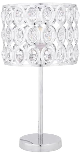 Beliani Table Lamp Metal Base Drum Crystal Silver Chromed E27 Living Room Bedroom, Tenna
