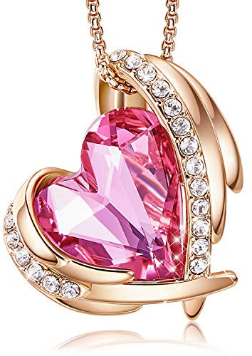 CDE Colliers en or rose pour femmes avec pendentifs cœur embellis avec des cristaux de colliers bijoux cadeau pour femmes filles Bijoux Soirée Cadeau de Noël avec Paquet exquis (Or/Rose)