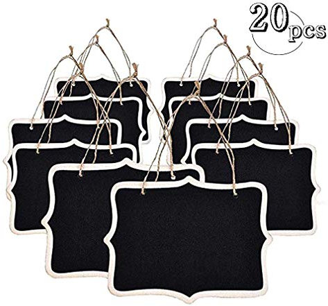 20 STÜCKE Mini Rechteck Hängende Tafeln, Doppelseitiges Schwarzes Anschlagbrett für Hochzeiten, Kinderhandwerk, Garten, Shop 8,5X6 CM
