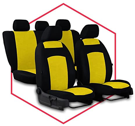 Saferide 3er Set Autositzbezüge PKW universal | Auto Sitzbezüge Polyester Gelb für Airbag geeignet | für Vordersitze und Rückbank | 1+1 Autositze vorne und 1 Sitzbank hinten teilbar 2 Reißverschlüsse