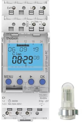 Theben 1210130 LUNA 121 top3 RC AL 1-Kanal Dämmerungsschalter mit externem Aufbau-Lichtsensor I integrierte Wochenschaltuhr I Externer Eingang