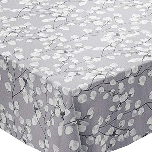 Karina Home Honesty Floral Linen Tex Wipe Clean Tablecloth Vinyl PVC (Grey, 200cm x 140cm)