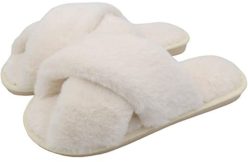 AONEGOLD Ciabatte da Casa Donna Invernali Warmer Peluche Pantofole Croce Morbido Open Toe Pantofole di Pelliccia Antiscivolo Scarpe(Bianco,Taglia 38-39)