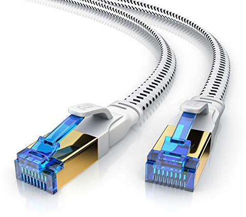 Primewire – 0,5m - Cable de Red Cat 8.1 Plano - 40 Gbits - Gigabit Ethernet LAN 40000 Mbits con conector RJ 45 - Revestido de Tela - Blindaje U FTP Pimf - Compatible Switch Rúter Modem PC Smart-TV