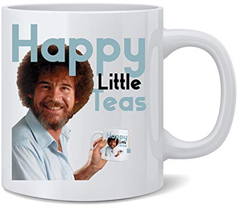 Bob Offiziell lizenzierte Ross Tasse Happy Little Teas lustig cool motivierend Retro Vintage Stil positive Energie Keramik Kaffeetasse Teetasse lustiges Geschenk 340 ml