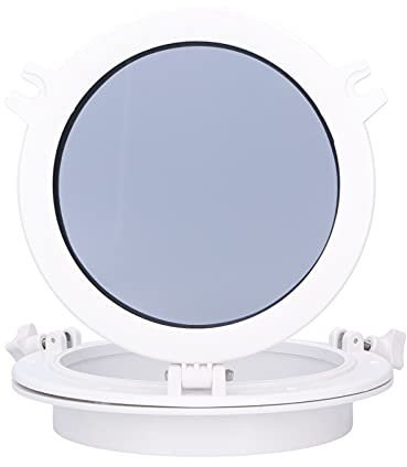 10in Round Portlight Porthole Tempered Glass Opening Window With White ABS Plastic Trim Port Hole for Marine Boat Yacht RV White