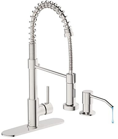 Casavilla Küchenarmaturen-Set, kommerzielle Küchenspüle-Armaturen mit herausziehbarem Sprüher und Seifenspender, Edelstahl-Armaturen für Küchenspülen, Einhandfeder-Küchenarmaturen mit Deckplatte
