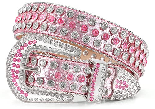JasGood Damen Leder Gürtel mit Strasssteinen, Western Cowgirl Cowboy Bling Nietenledergürtel für Jeans Hose