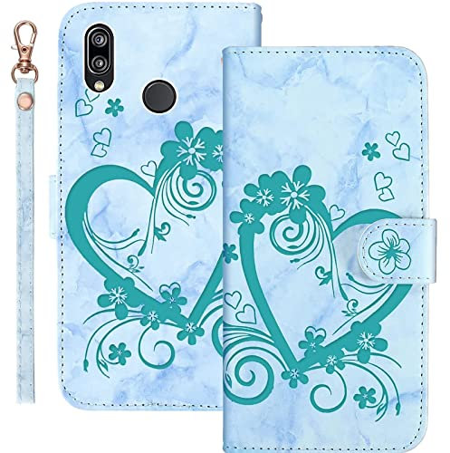 Bartern Handyhülle für Huawei P20 Lite Klappbar,Herz(Liebe)+ Blumen Huawei P20 Lite Hülle,PU Leder Wallet Schutzhülle Tasche Klapphülle mit Kartenfach Magnetverschluss Standfunktion,Grün