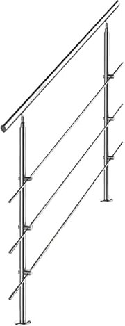 Tubiaz Pasamanos de acero inoxidable para escaleras, barandilla para escaleras, balcones, 100 cm, con 3 travesaños de 42 mm de diámetro, para interior y exterior