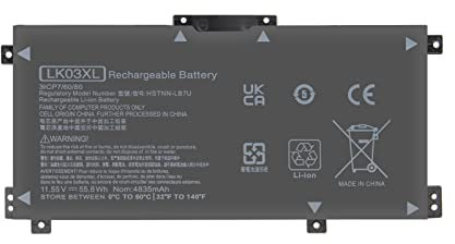 LK03XL Batterie pour HP Envy 17 17-AE143NG 17M-AE0XX 17T-AE100 CTO 2RX66AV Envy X360 15-BP000 15-BP107TX 15M-BP000 15-BP100TX 15-BP194CL 916368-541 HSTNN-UB71 916814-855 TPN-W127 11.55V 55.8Wh