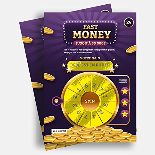 Lot de 2 Carte à gratter Deluxe Bébé est en route - Annonce grossesse originale - Surprise naissance - idéal pour les parrains marraines (FAST MONEY)