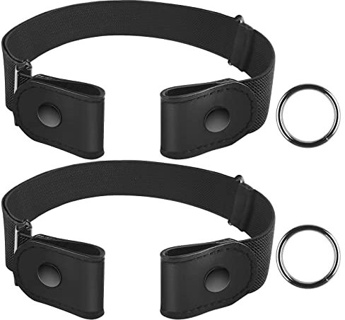 Firschoie 2 Pièces Ceinture Extensible Sans Boucle, Élastique Invisible Unisexe Ajustable pour Femme Homme, Convient aux Jeans et Robes (Noir)
