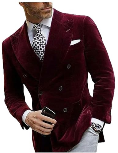 Mens Double Breasted Velvet Blazer Notch Lapel Dinner Suit Jacket Prom Party Coat