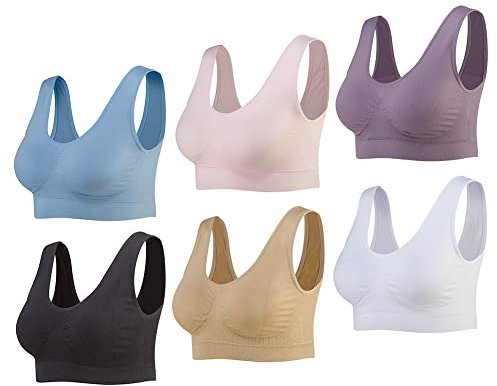 Lemef Damen Seamless Sport BH mit Merfarben Wohlfühl-BH, 6 Pack Weiß,schwarz,hautfarben,Hellrosa,hellblau,hell Lila, XL