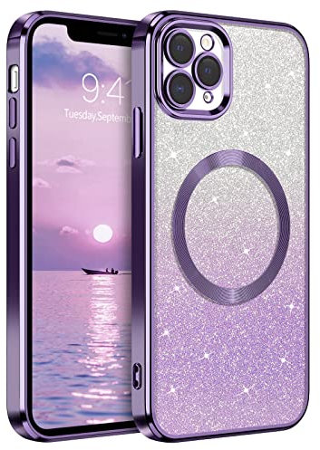 DUEDUE für iPhone 11 Pro Hülle Glitzer 5.8'', iPhone 11 Pro Handyhülle Glitzer mit Magnetische Stoßfeste Schutzhülle Soft TPU für iPhone 11 Pro Hülle Mag-Safe 5.8 Lila