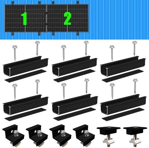 Warmfay Kit di montaggio per modulo solare, profilo in alluminio nero da 12 cm e staffe regolabili, fissaggio per pannello solare, supporto per pannello solare, 2 moduli da 30 a 35 mm per tetto