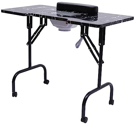 Nageltisch mit Staubabsaugung, Klappbar & Mobil mit 4 Rädern, 6W Staubabscheider, 40kg Tragkraft, Maniküre Tisch
