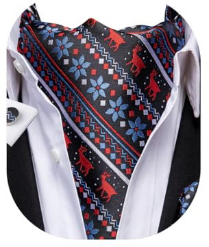 Dubulle Herren-Krawatten-Set, Weihnachten, Ascot für Männer und Einstecktuch-Manschettenknöpfe, Festival-Geschenk, Elk Blue, Medium
