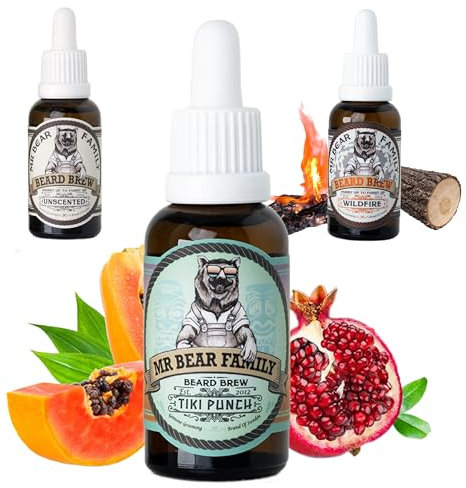 Mr Bear Family Bartöl Herren - Tiki Punch - pflegt und unterstützt Bart Wachstum - nährreiches Bartpflege Öl mit Jojoba und Argan - Bart Öl Man - Moisturizer Beard Oil for Men 30ml