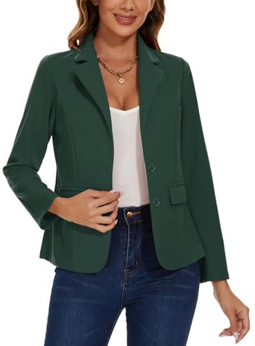 MINTLIMIT Blazer for Women Long Sleeves Suit Jacket 2 Buttons Trendy Fashionable (Dark Green XL)