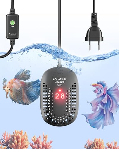 GlowUp 50W Riscaldatore Sommergibile per Acquario 50L Riscaldatore Digitale per Acquario con Termometro Display LED Intelligente, Protezione da Sovratemperatura, Termostato per Betta e Turtle