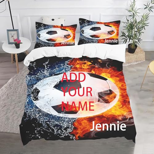Goplnma Personalisierte Fußball Bettwäsche Mit Eigenem Name, Individuelles Bettwäsche Personalisiert Mit Namen, Personalisierter Bettbezug Mikrofaser Und Kissen Für Familie (135 x 200 cm,1)