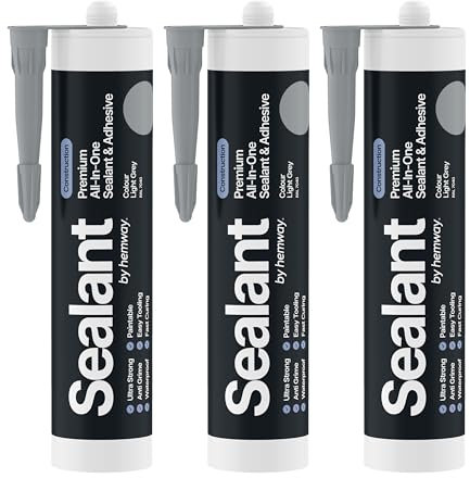 Hemway - Construction All-In-One Hybrid Polymer Sealant & Adhesive - Light Grey | Anti-Mould, Waterproof & Paintable | 300 ml (3 Pack)