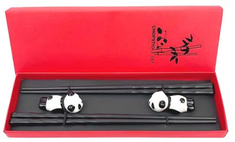 0XBIT Palillos Chinos, 2 Piezas Chopsticks Personalizadas, Palillos Antideslizantes Reutilizables, Viene 2 Soportes para Palillos Panda Cerámica, Vajilla China, para Hogar, Restaurante Regalo