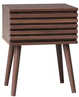 sweeek - Table de Chevet Style scandinave décor Bois Couleur Noyer avec tiroir rainuré et Pieds Compas