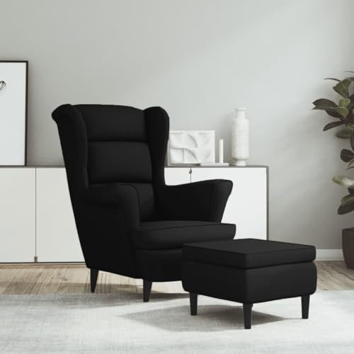 Willood Ohrensessel mit Hocker Sessel Fernsehsessel Relaxsessel Polstersessel für Wohnzimmer mit Hocker Schwarz Samt
