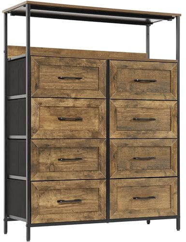 LYNCOHOME Cómoda con cajones de tela, aparador de pasillo, armario con 8 cajones de tela y compartimentos, mueble organizador, para cocina, oficina, dormitorio
