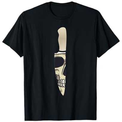 Cook Gadgets for Men Kochshirt Schwarz Schädel Crew-Ausschnitt Klassische Passform Lustig Kochthema Schädel Kochmesser Design T-Shirt S EU Klein