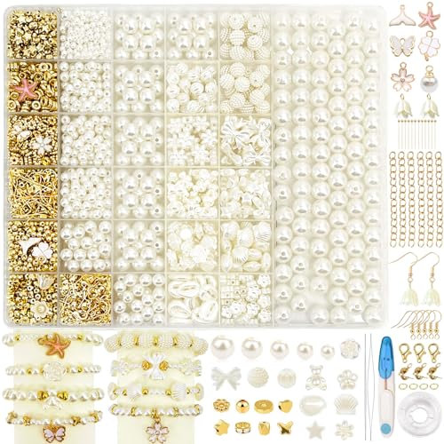 KAOHONG 1600 stück Perlen für Armbänder Erwachsene Perlen Weiß zum Auffädeln für DIY Beads for Jewellery Making Schaffung, Perlen Set Schmuck Benutzt für Weihnachten, Partys, Ostern, Feiertage