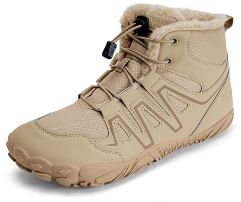 Barfußschuhe Gefüttert Damen Herren Winterschuhe Warm Winterstiefel Snow Boots(632Beige,38EU)
