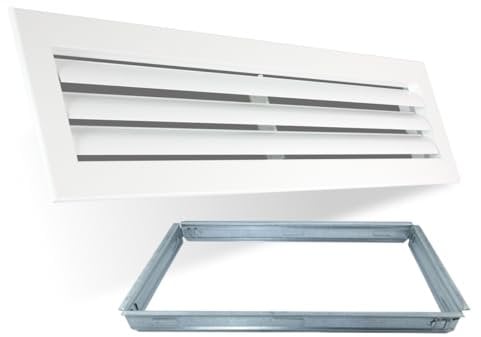 Rejilla Ventilacion Rectangular Blanca Lama Curva Horizontal para Aire Acondicionado con Marco para Conductos de Aire Acondicionado (500x100)