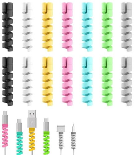 YAPKOLV 14 Stück Kabelschoner Kabel Schutz Ladegerät für Typ-C-Ladegerät Blitzladegerät Alle Handys Ladekabel Mauskabel USB-Kabel (7 Farbe)