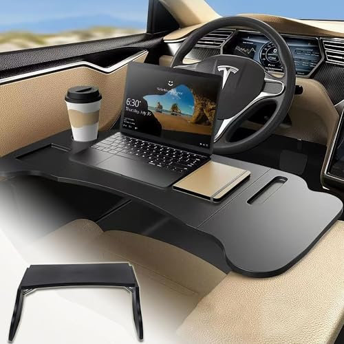 Foldable Car Tray for Tesla Model Y, 2025 Upgraded Foldable Car Desk, Multi-Functional Car Steering Wheel Tray Back Seat Tray, Car Tray Table for Eating Travel Camping