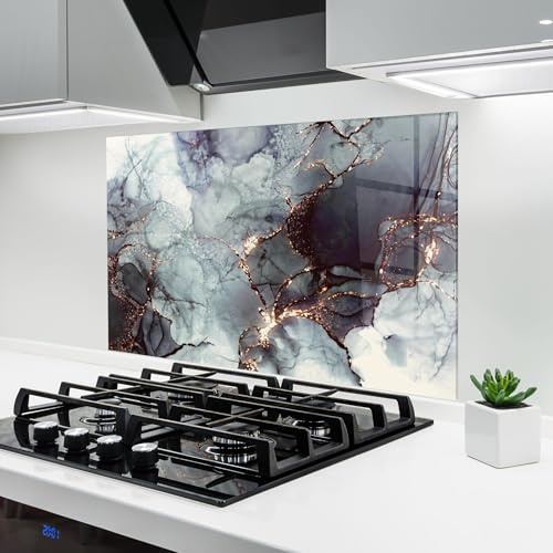 ARTHUB® Glass Kitchen Splashback 50x70 cm, Tempered Glass 4mm | Heat Resistant, Stove Splash Guard, Wall Protector, Abstract, Abstract Gold Path