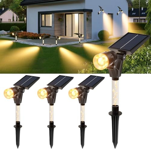 HAMLITE Solar Spot Lights Outdoor Garden, Solar Garden Lights 4 Pack, Bright 3000K Warm White Auto On/Off Landscape Spotlight, 3 Lighting Modes, Waterproof Wall Lights for Yard, Pathway, Porch, Pool