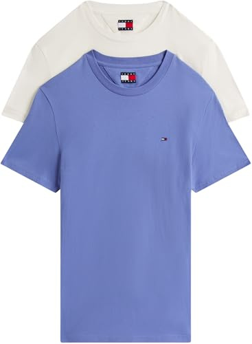 Tommy Jeans Herren 2er Pack T-Shirts Kurzarm Xslim Jersey aus Baumwolle, Mehrfarbig (Ancient White/Soft Sapphire), M