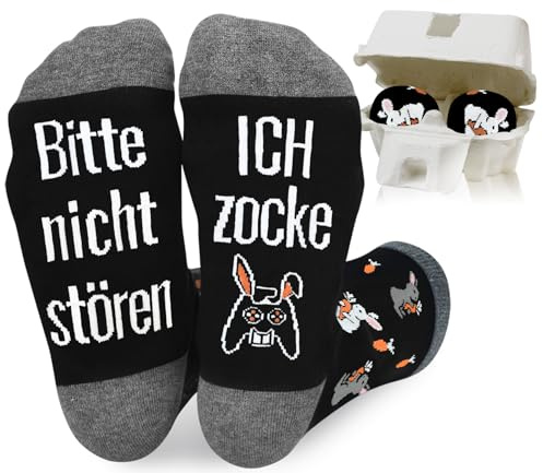 QXRXN Ostergeschenke Erwachsene Männer, Ostersocken Gaming Lustige Socken mit Spruch Kleine Geschenke für Männer Geburtstag zu Ostern, Hase Ostern Socken Herren Ostergeschenk Kinder Teenager Jungs