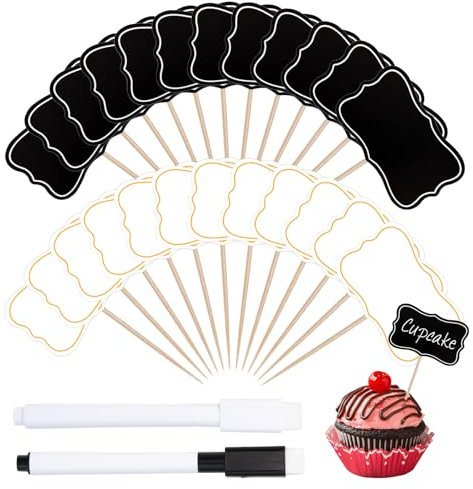 Sxutop 100 Stück Buffet Schilder zum Beschriften Fähnchen Beschriften Buffet Kuchenschilder zum Stecken Käse Marker Kuchen Fähnchen für Party Kuchen Lebensmittel Dekoration (Schwarz, Weiß)